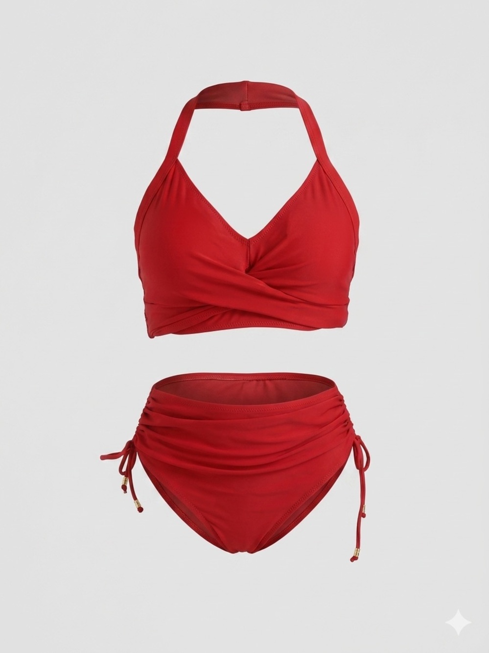 2/$30 ✨ Red High Waisted Bikini Set Ruched Bottom Adjustable Straps M NWT